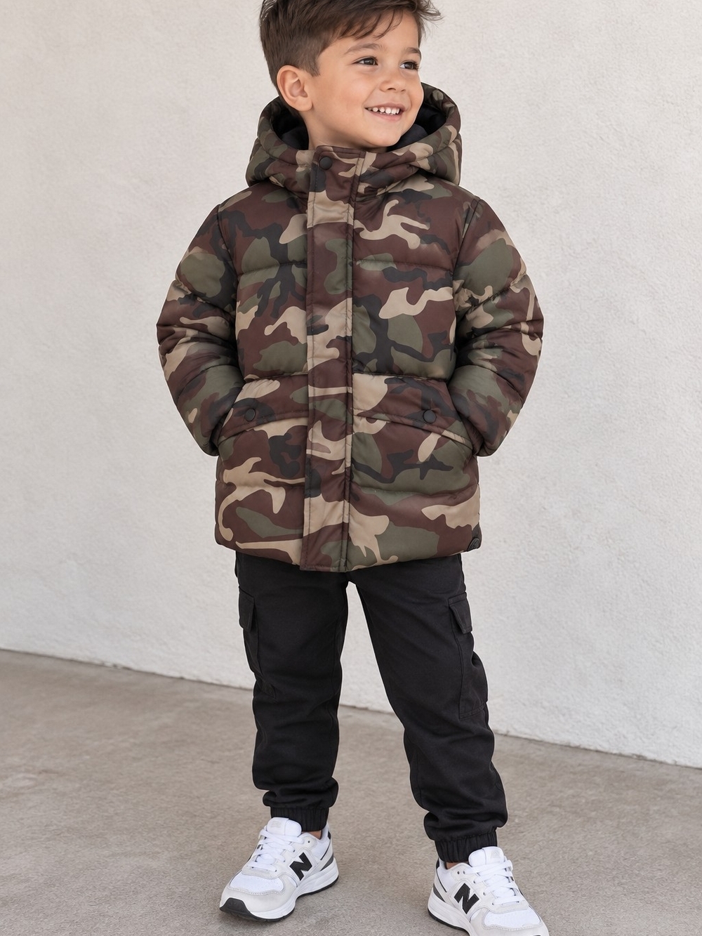 Zara Green Brown Camouflage Puffer Jacket with Hood